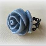 Large Gray Rose on Black Br..