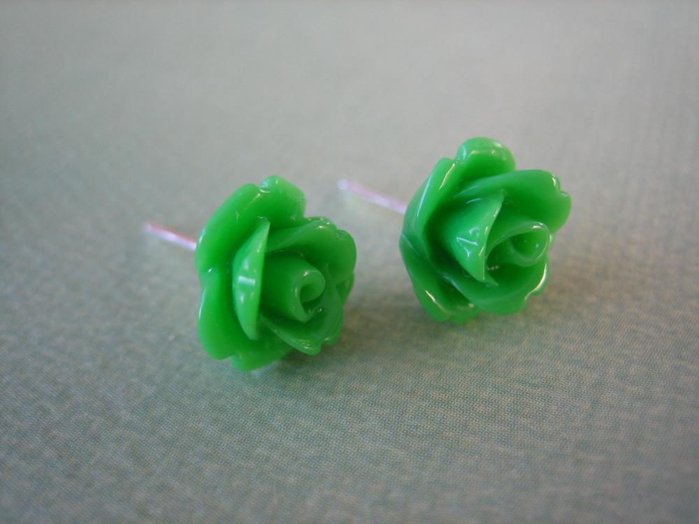 Adorable Mini Rose Earrings - Green - Jewelry by FIVE