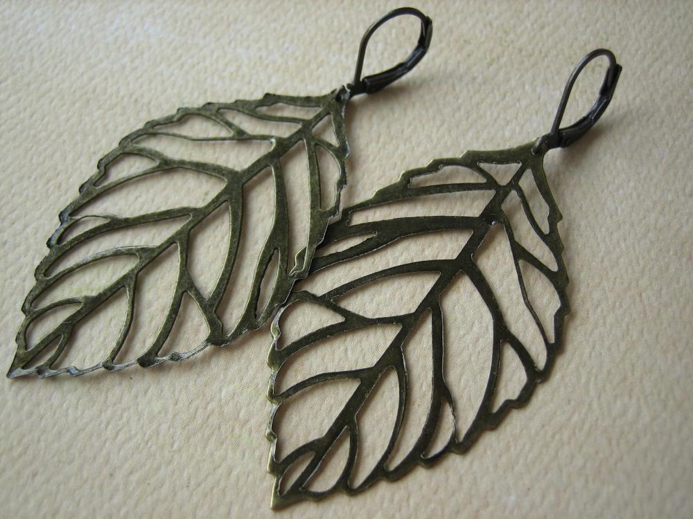 Leaf Earrings - Antique Bronze - Jewelry by FIVE