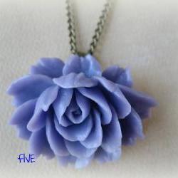 Lilac Ruffle Rose Cabochon Pendant on Antique Brass Chain Necklace - Jewelry by FIVE