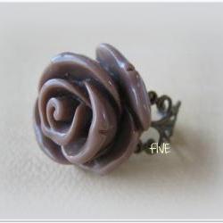 Large Mocha Rose on Antique Brass Filigree Ring - Adjustable - Jewelry by FIVE
